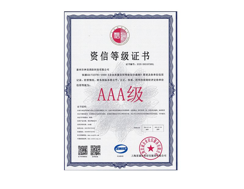 2021资信等级AAA证书